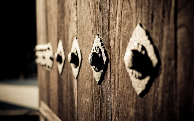 wooden door with metal studs