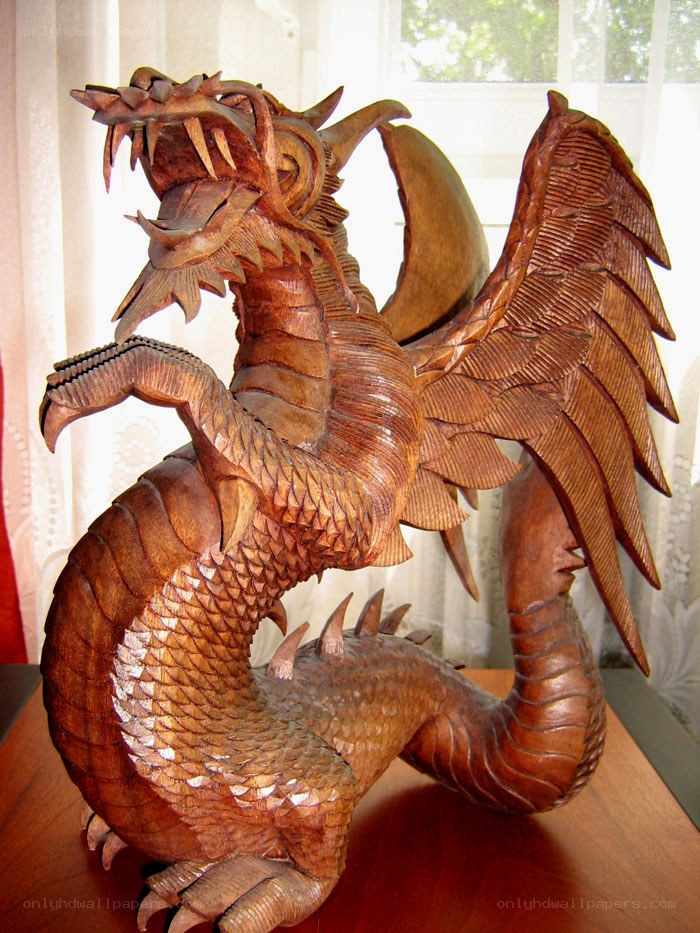 wooden dragon sculpture