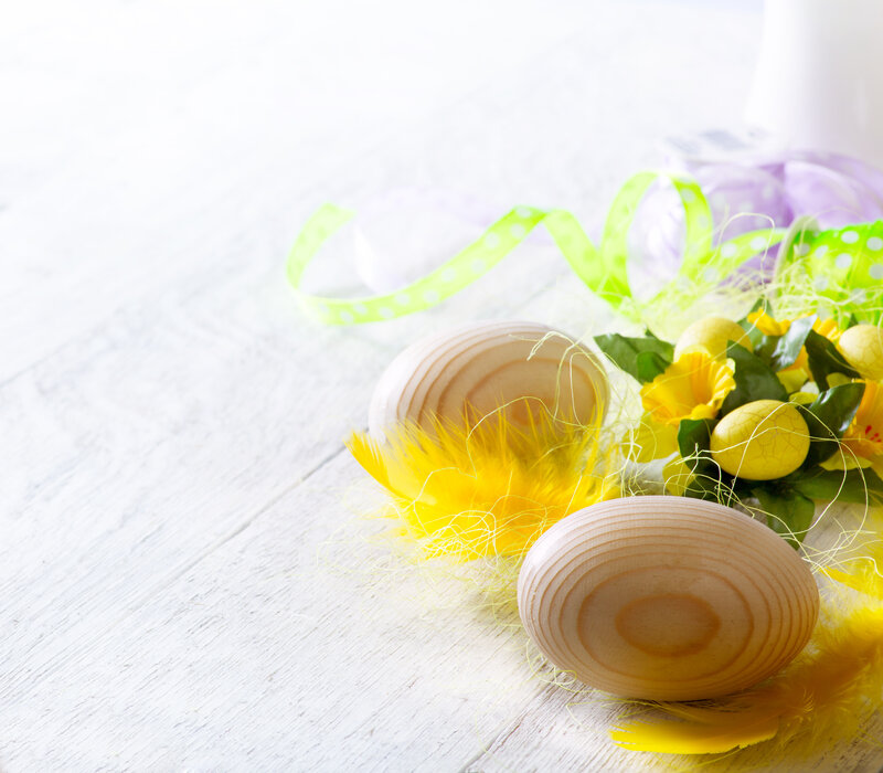 Wooden Eggs and Yellow Feathers