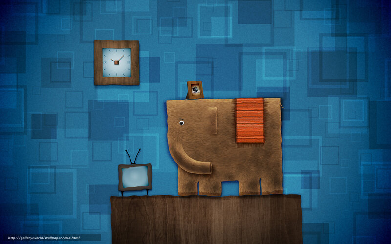 Wooden elephant on blue background