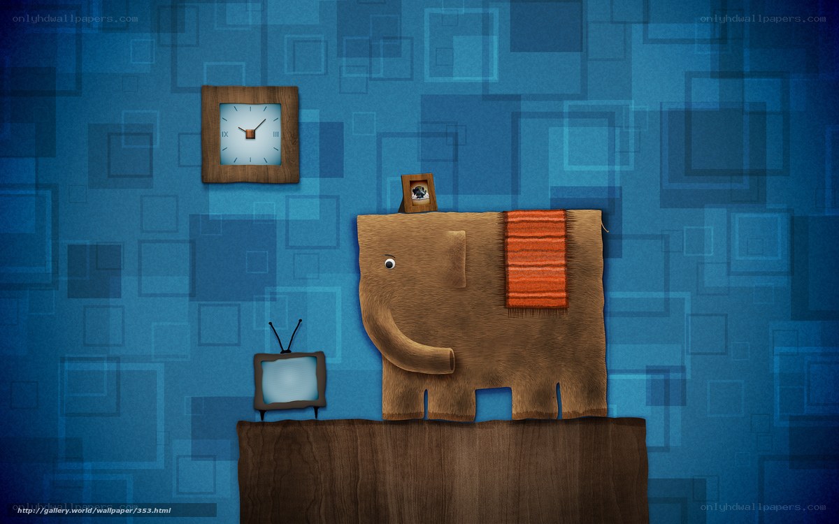 Wooden elephant on blue background