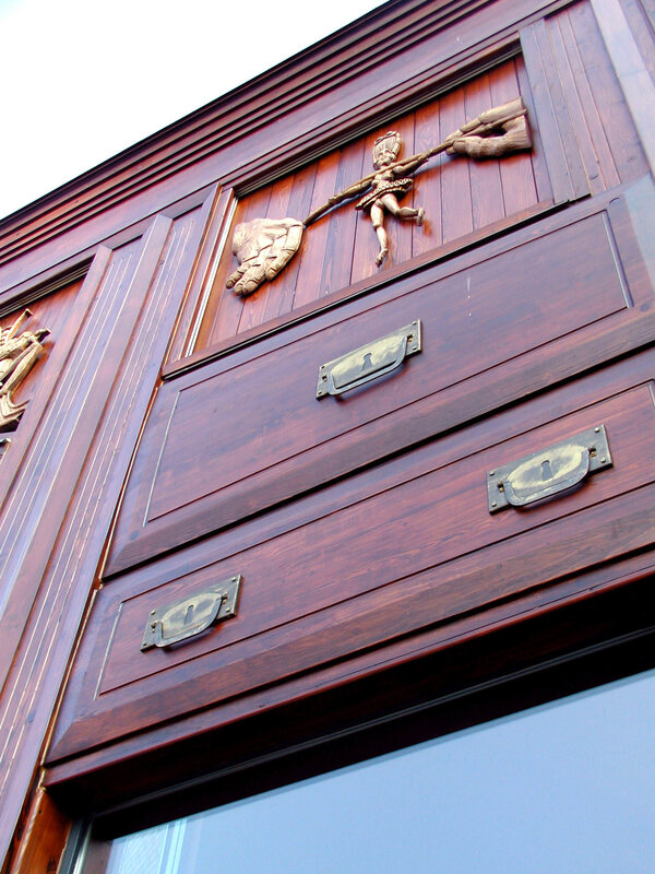 wooden facade with carvings