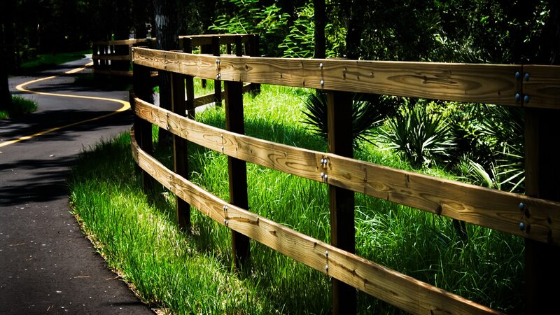 Wooden fence along a park path