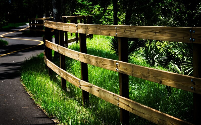Wooden fence along a park path