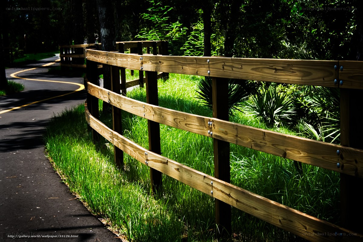 Wooden fence along a park path