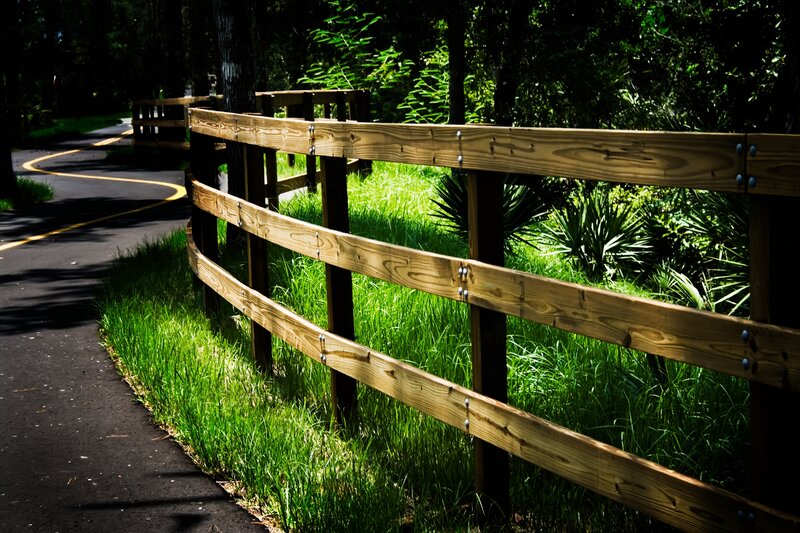 Wooden Fence Along Path — Green