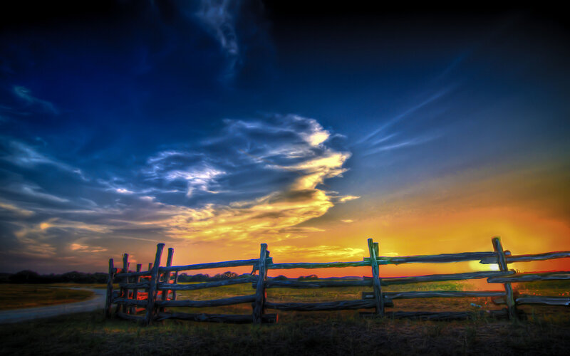 Wooden Fence at Sunset — Blue