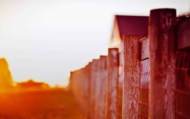 Wooden Fence at Sunset — Orange, Serene, Photograph, Sky, Brown