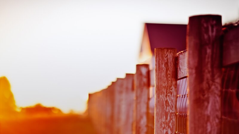 Wooden Fence at Sunset — Orange, Serene, Photograph, Sky