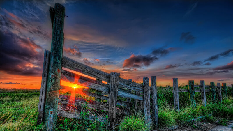 Wooden Fence at Sunset — Orange