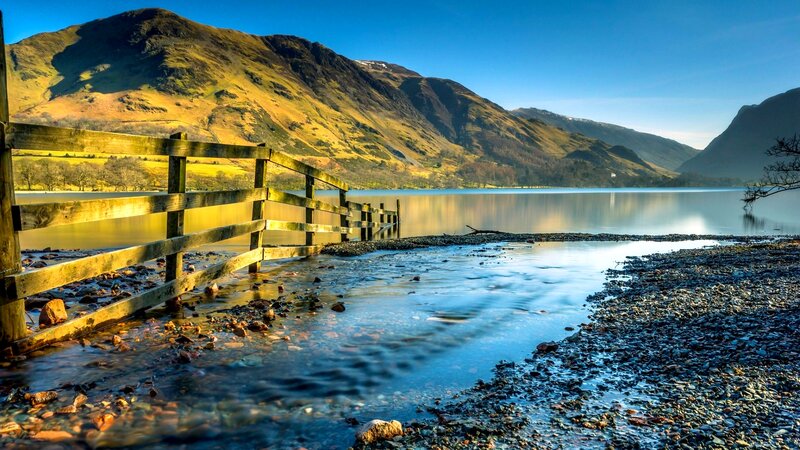 Wooden Fence by Lake — Blue