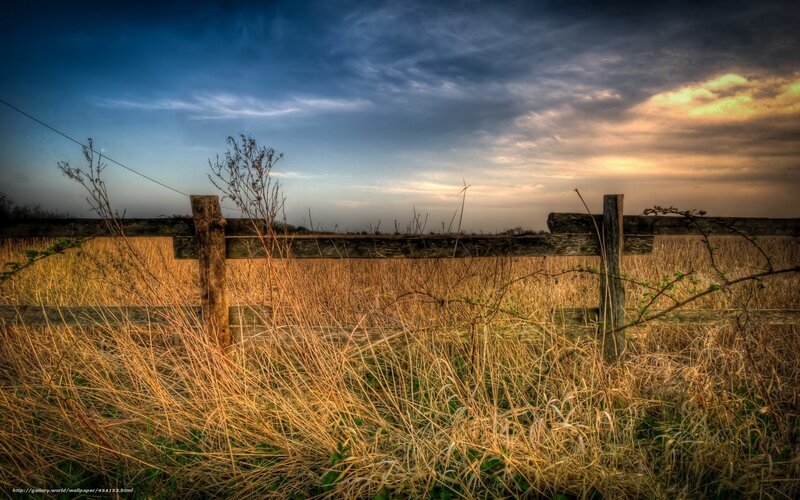 Wooden Fence in Field — Blue, Dramatic