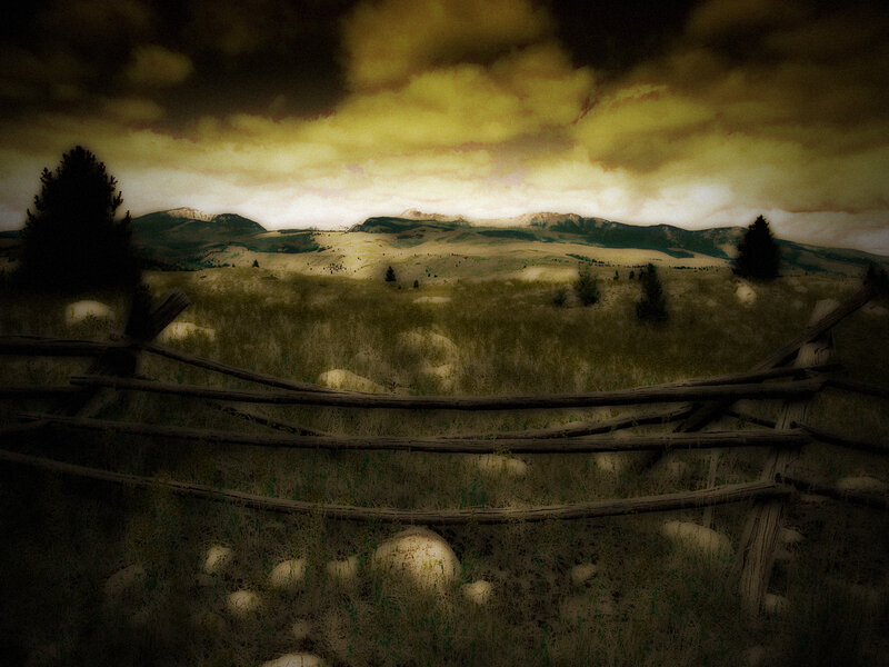 Wooden Fence in Field — Brown, Dramatic