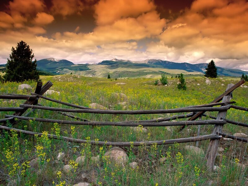 Wooden Fence in Field — Green, Dramatic, Sunset