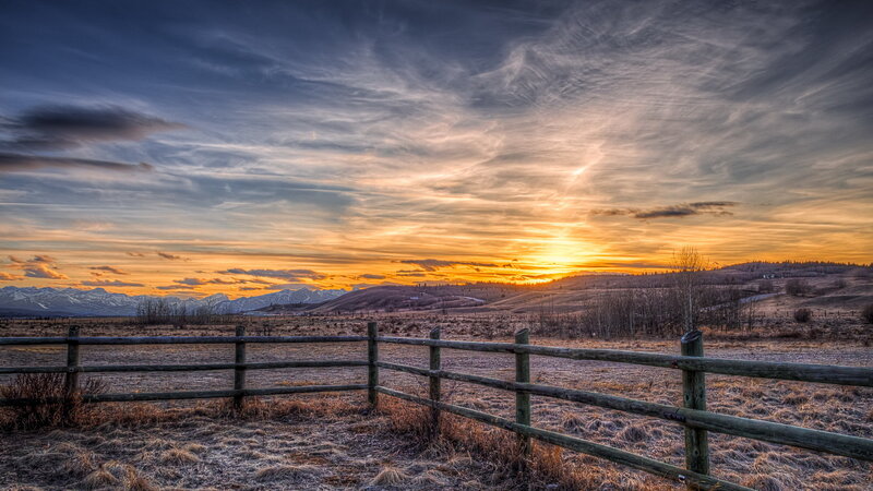 Wooden Fence in Field — Orange, Dramatic