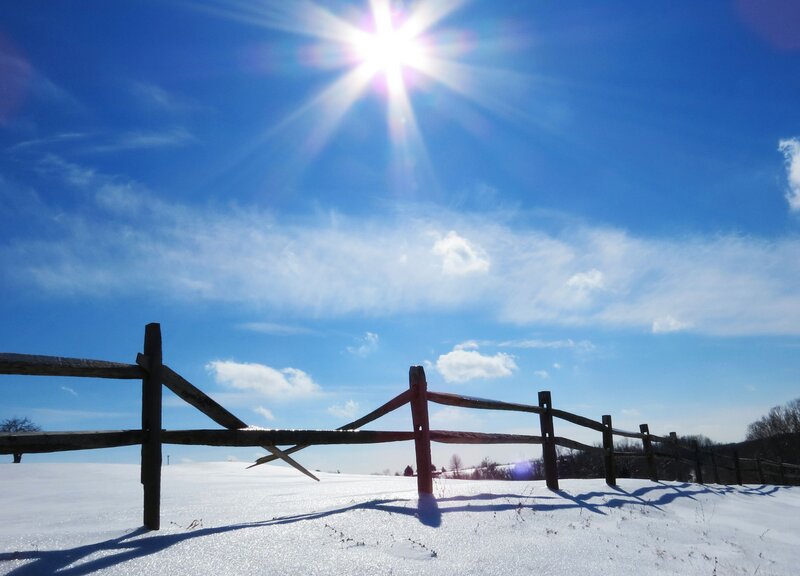 Wooden Fence in Snow — Blue, Bright