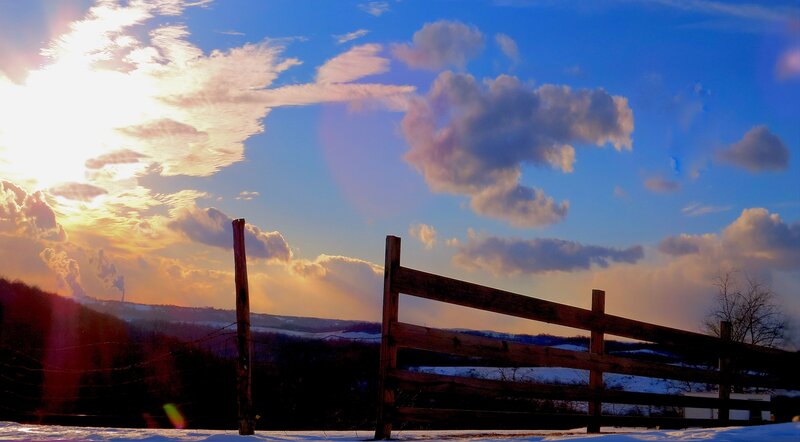 Wooden Fence in Snow — Blue
