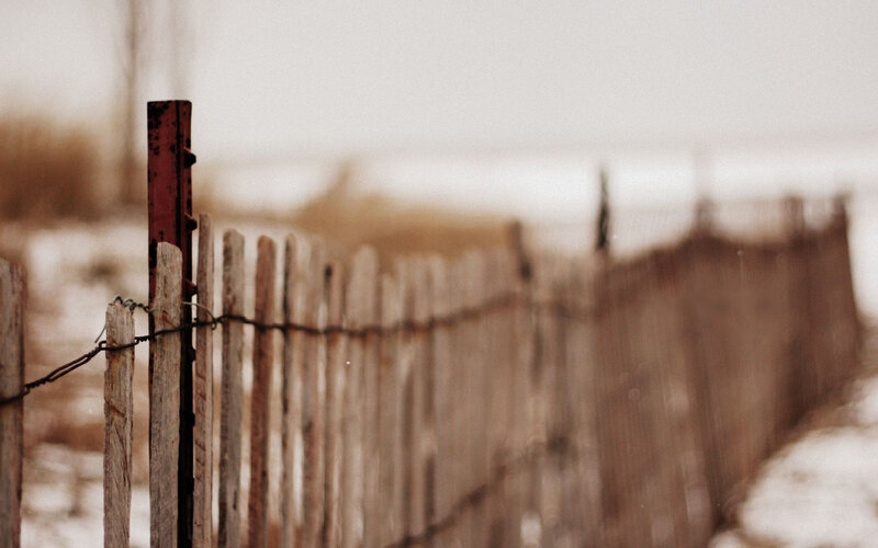 wooden fence in winter