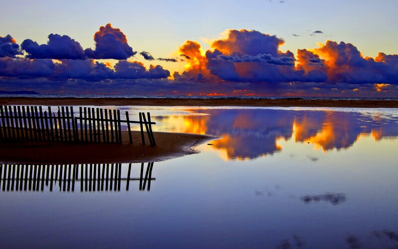 Wooden Fence on Beach — Blue, Dramatic