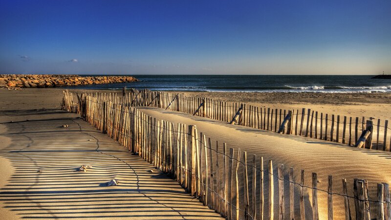 Wooden fence on sandy beach
