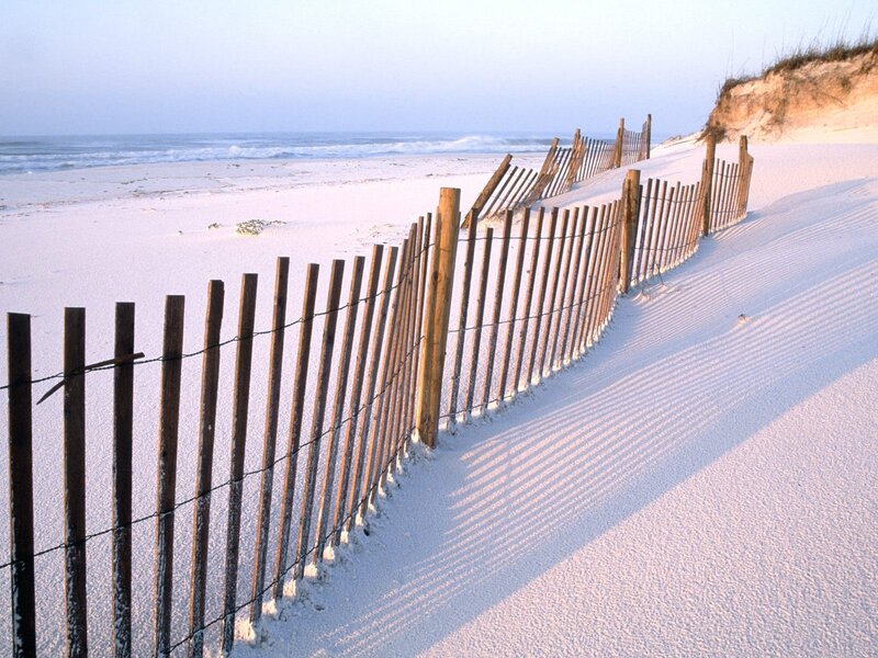 Wooden fence on sandy dune