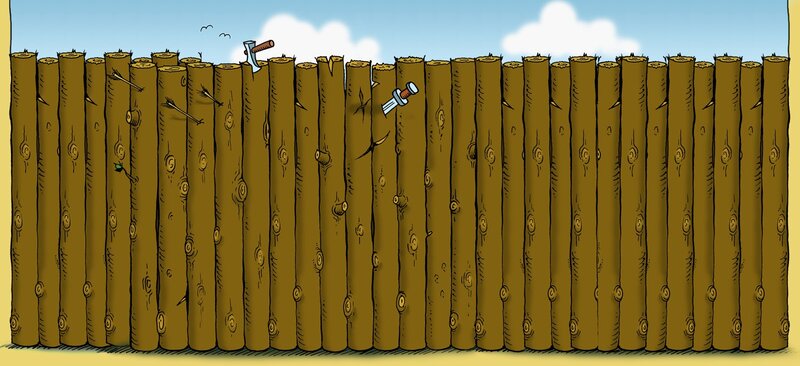 wooden fence with weapons