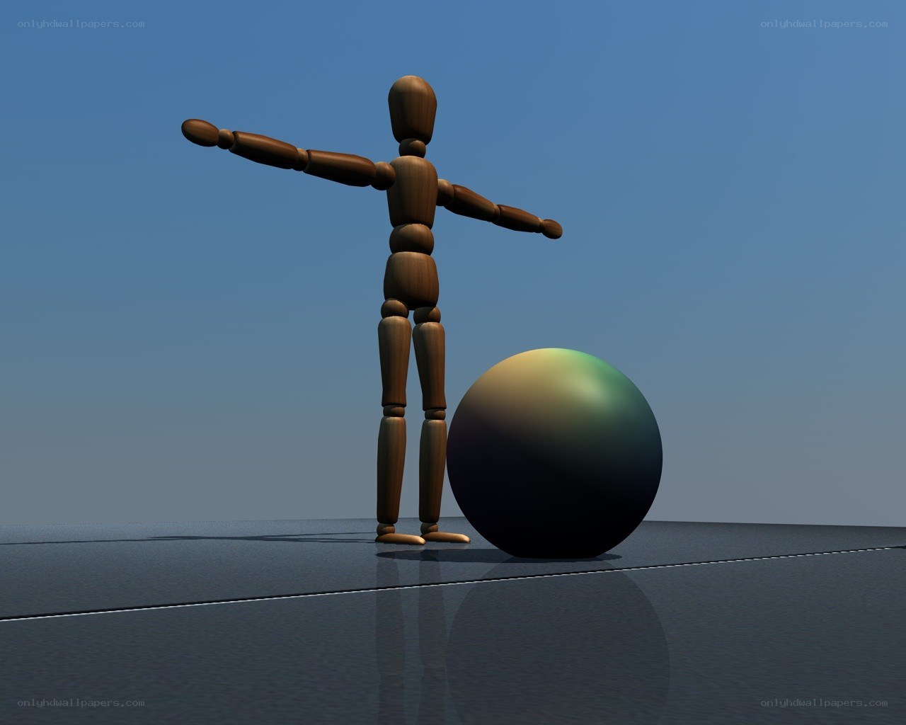 Wooden figure with sphere