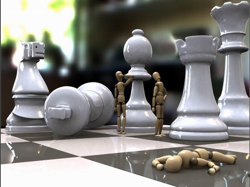 Wooden Figures on Chessboard — White, Dramatic