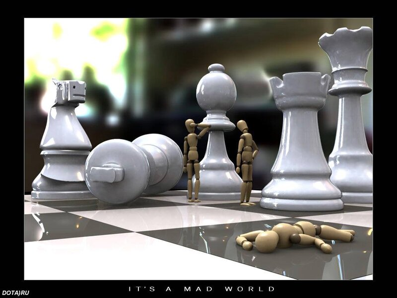 Wooden Figures on Chessboard — White