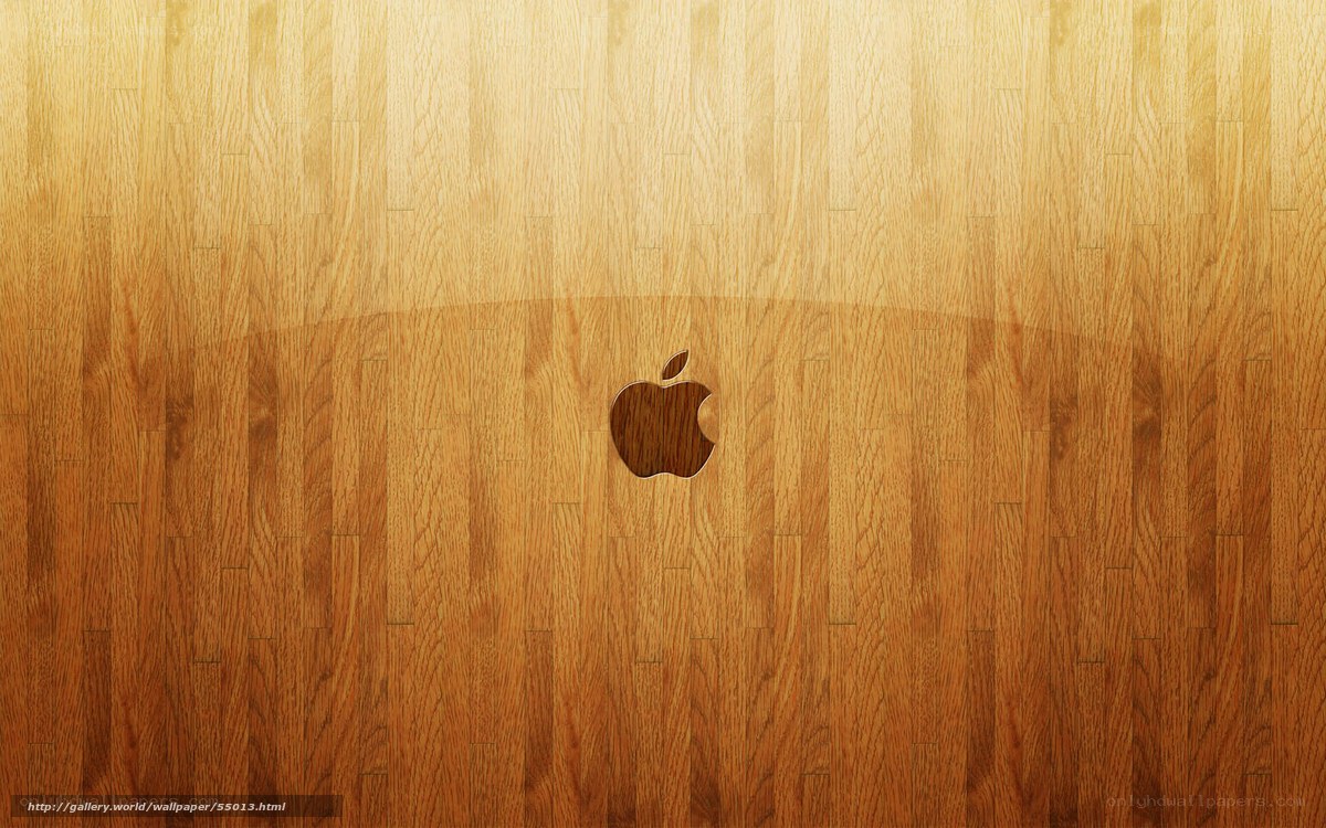 wooden floor with apple logo