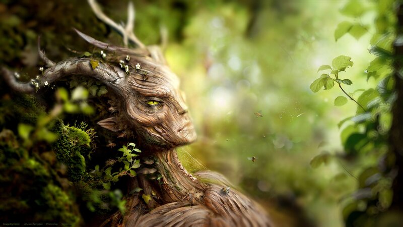 Wooden Forest Spirit — Green, Serene