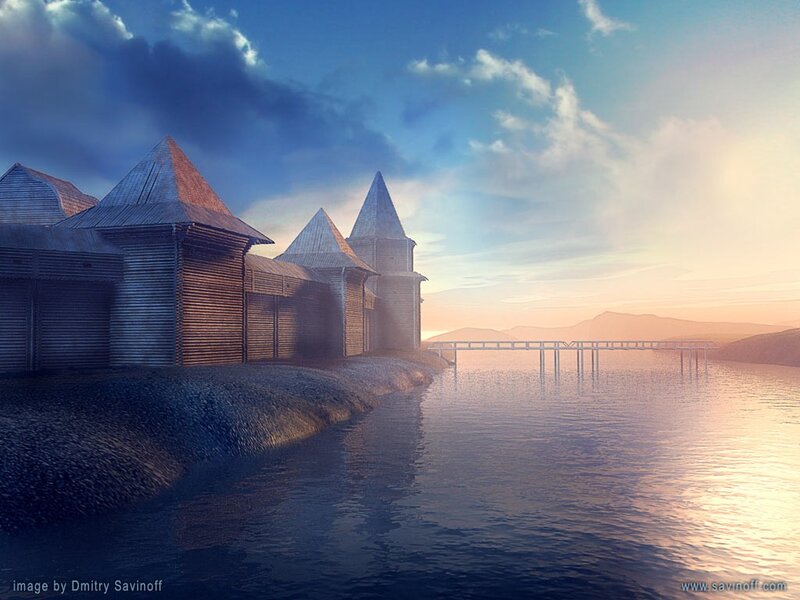 Wooden fortress at sunset
