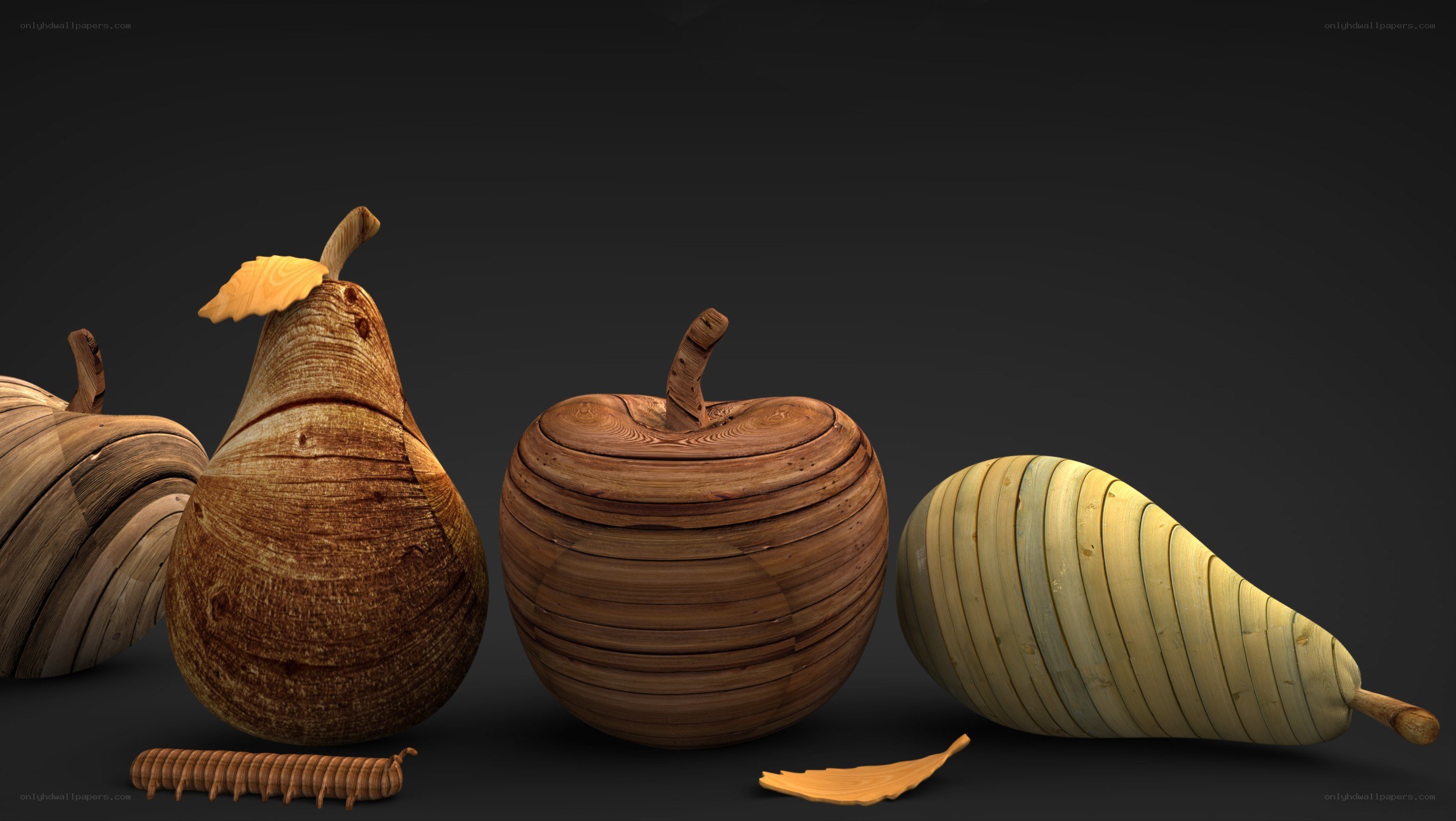 wooden fruit sculptures