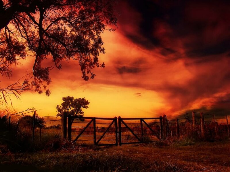 Wooden Gate at Sunset — Orange, Dramatic, Photograph