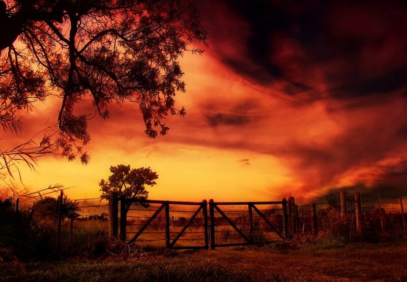 Wooden Gate at Sunset — Orange