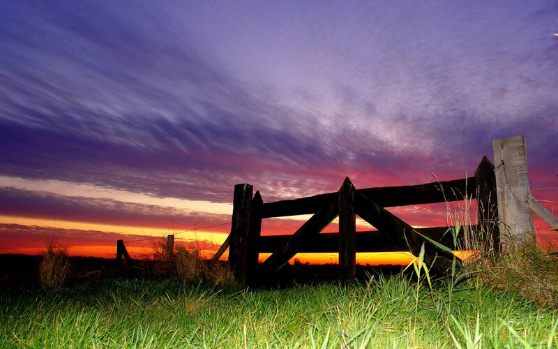 Wooden Gate at Sunset — Purple