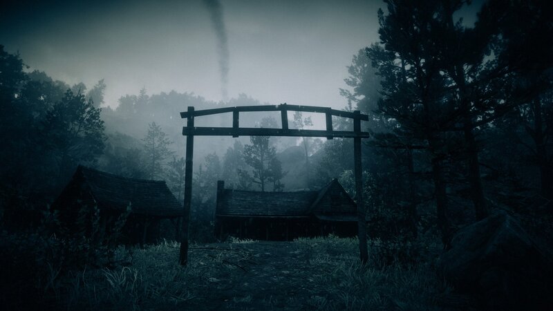 Wooden Gate in Forest — Blue