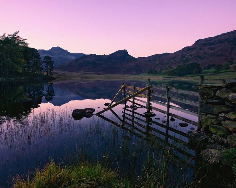 Wooden Gate in Lake — Purple, Serene