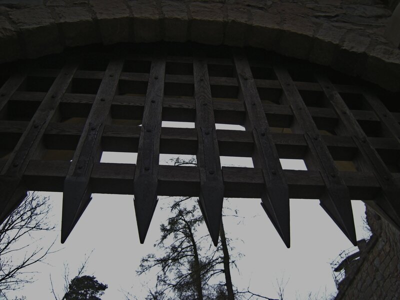 wooden gate with spikes