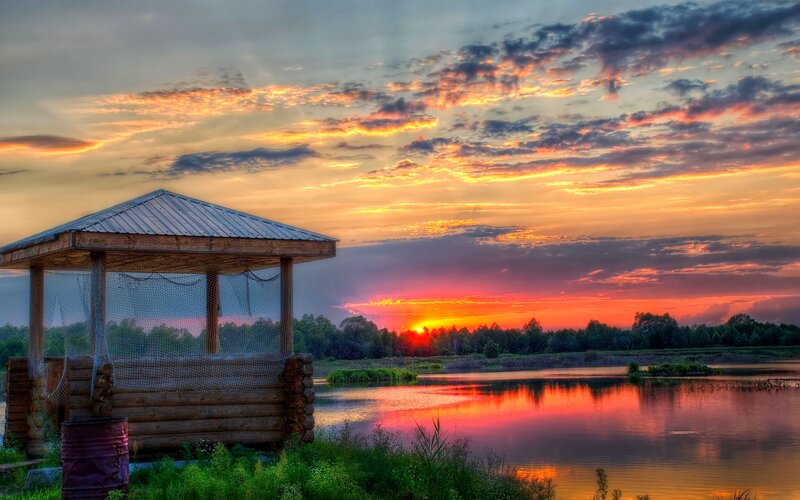 Wooden Gazebo by Lake — Orange