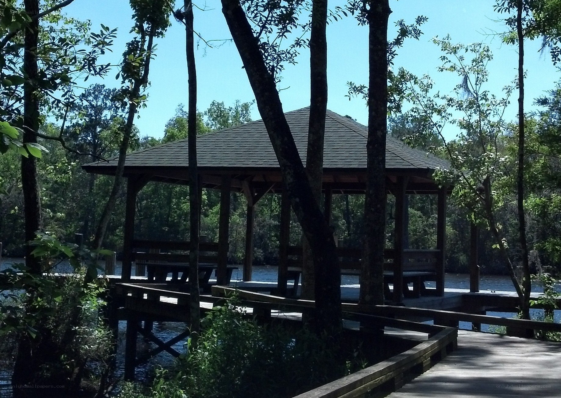 Wooden gazebo by the river