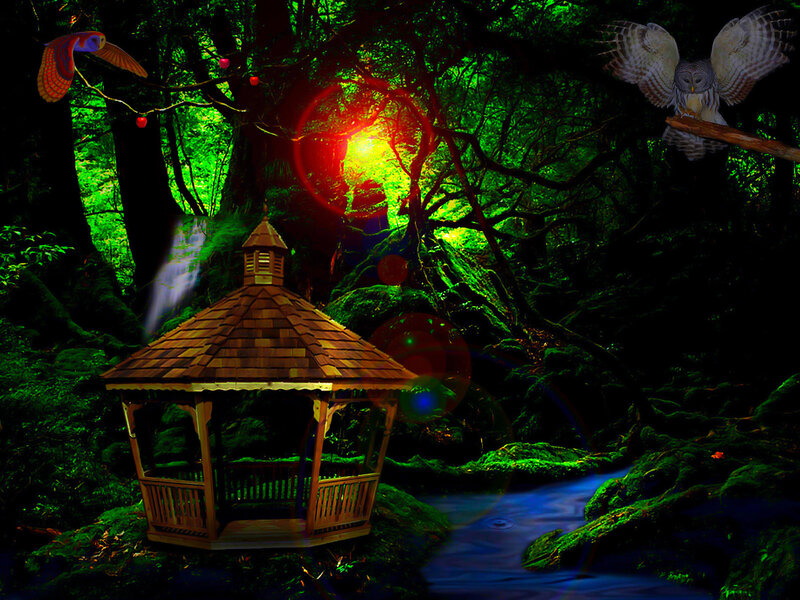 Wooden Gazebo in Forest — Green, Mystical