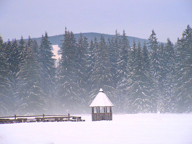 Wooden Gazebo in Snow — White