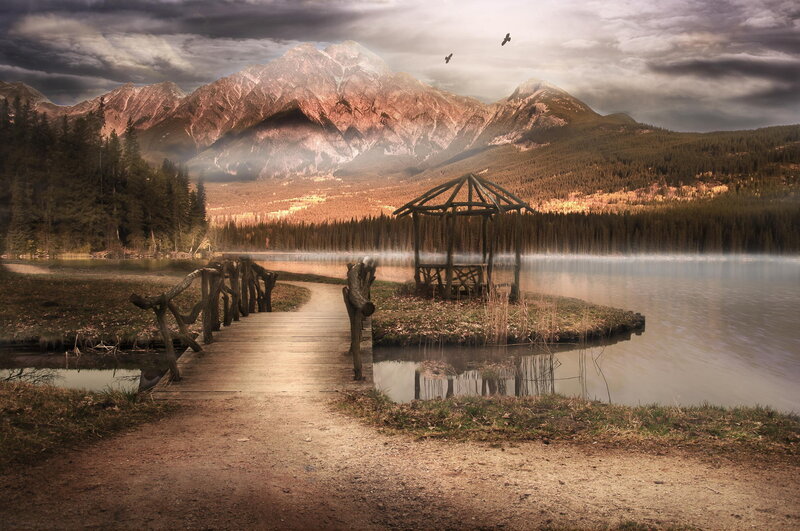 Wooden Gazebo on Lake — Brown