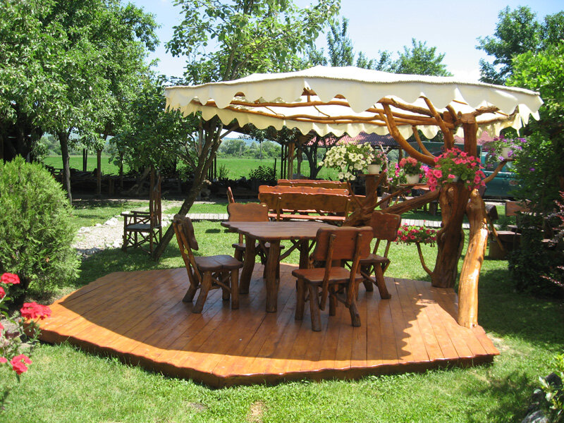 Wooden Gazebo with Tables