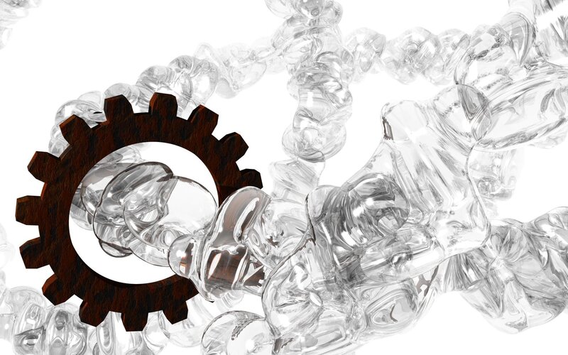 wooden gear with glass chains
