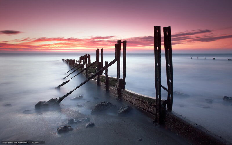 Wooden Groynes at Sunset — Purple, Serene