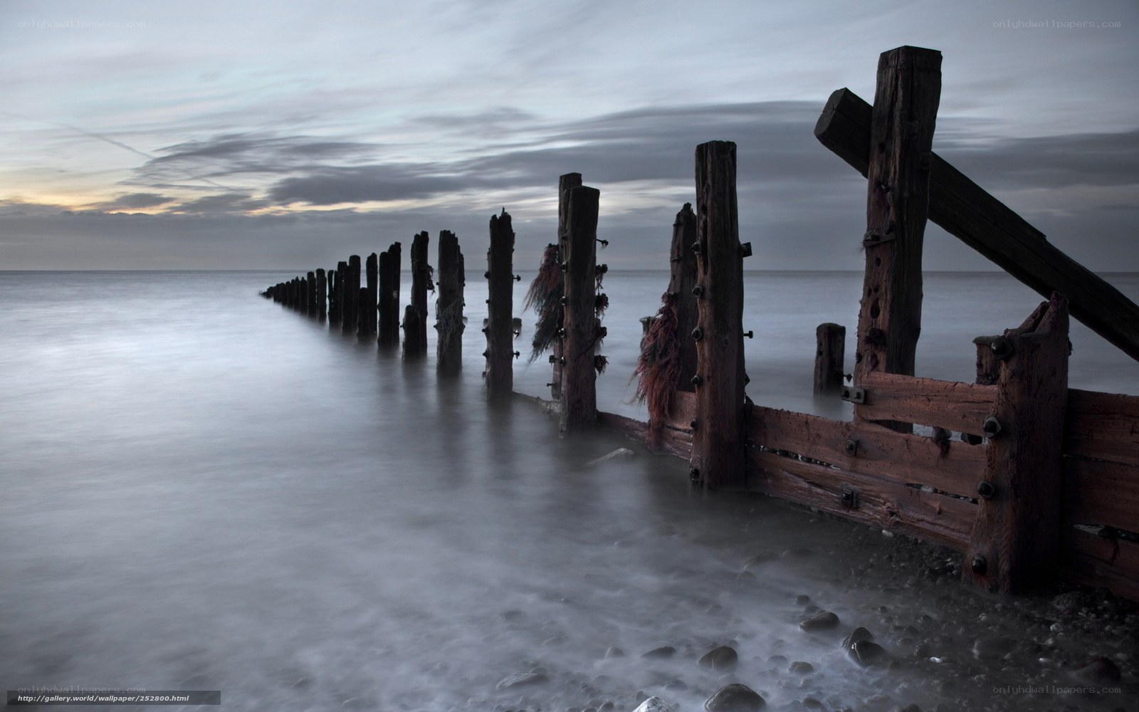 Wooden groynes at the seaside