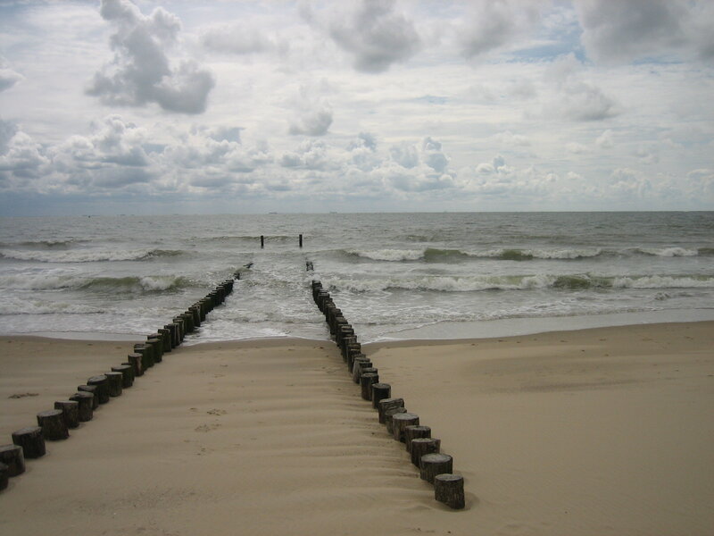 Wooden Groynes on Beach — Beige