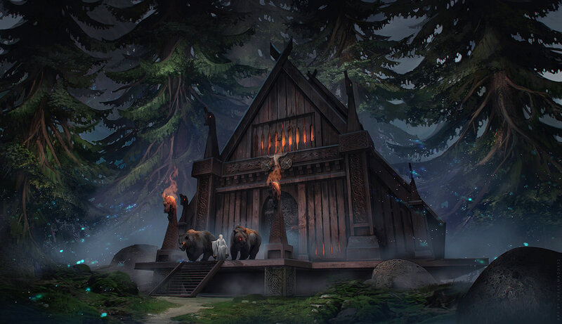 Wooden Hall in Forest